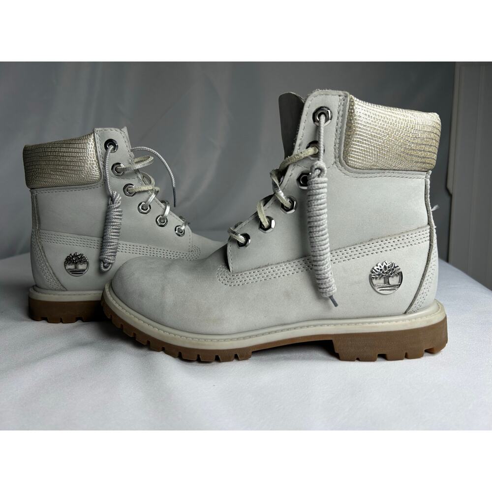 Timberland Premium 6 inch Waterproof Boots Light Grey Nubuck Womens Sz US 7.5